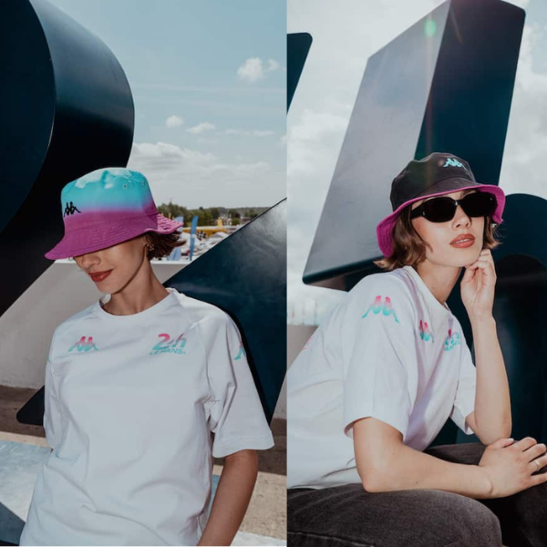 Women wearing a reversible 24H Le Mans bucket hat 